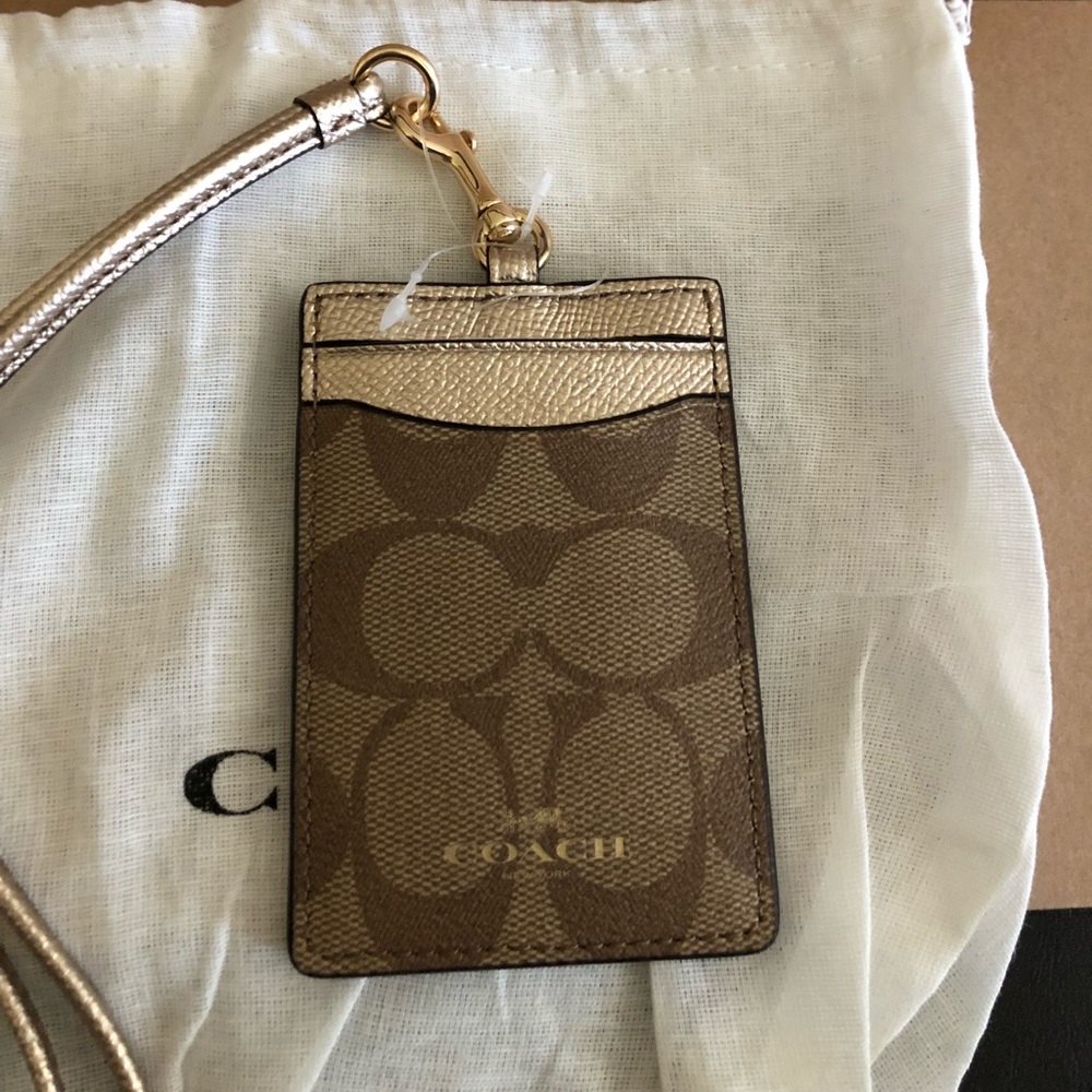 Authentic Coach Platinum/Khaki Lanyard NWT